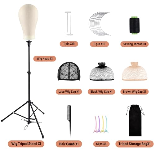 Grey Wig Stand with Mannequin Head & Foot Panel, Adjustable 23 Inch