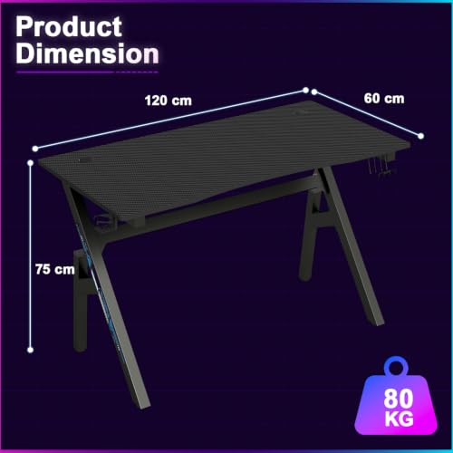 47-Inch R-Shaped Gaming Desk - Black & Blue Computer Table, Easy Assembly
