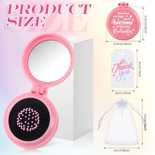 24 Pcs Employee Appreciation Gifts Bulk Folding Travel Brushes Sometimes You Forget You're Awesome Thank You Gifts Travel Mirror Hair Brush for Women Coworker Teacher Staff Team