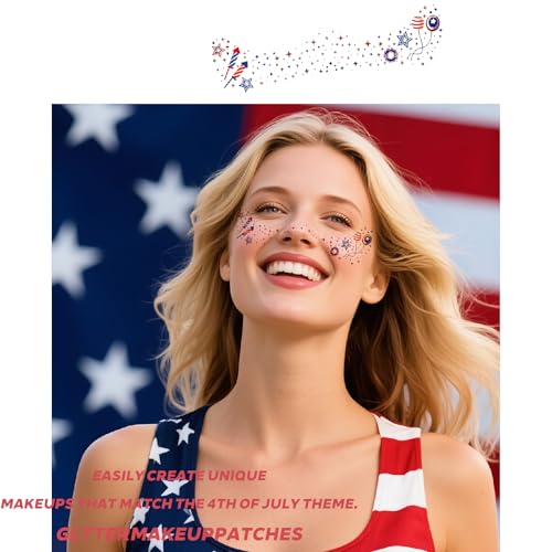 6-Pack Glitter Freckles 4th of July Face Tattoo Sparkle Star Freckles Makeup Patches for Face Rave Accessories
