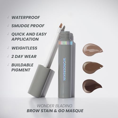 Wonderskin Wonder Blading Brow Stain & Go Masque with Brow Styler Gel, Long Lasting Eyebrow Tint and Clear Gel, Volumizing and Smudge Proof (Brunette)