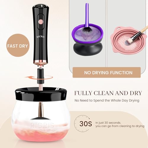 Ricris Black Electric Makeup Brush Cleaner & Dryer Spinner – Fast 10-30s