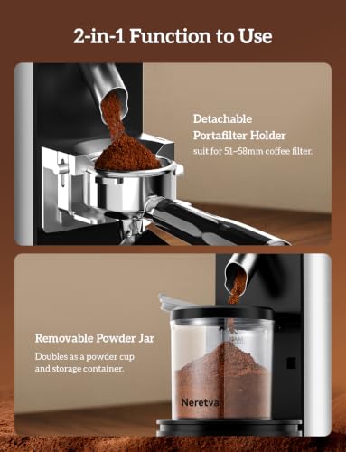 Neretva Stainless Steel Espresso Coffee Grinder with Portafilter Holder - Silver