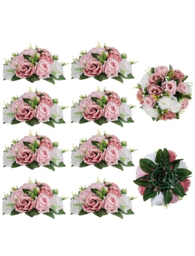 Dusty Pink Faux Flower Centerpieces Set of 10 for Wedding & Events - BLOSMON Variation of Dusty Rose-3 Colors / 10