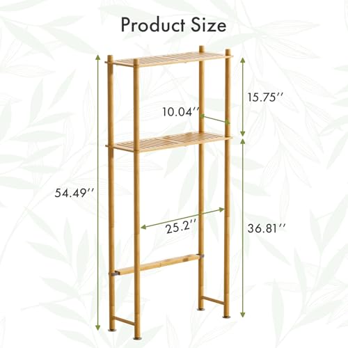 AmazerBath Bamboo Over Toilet Storage Shelf 2-Tier Natural Color - Space Saving Bathroom Organizer