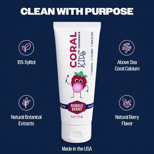 Bubble Berry Kids Fluoride-Free Toothpaste with Coral Minerals, 4 oz (Bubble Berry 3-Pack) – Coral White