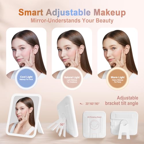 Travel Makeup Bag With 360¡Æ rotating LED Mirror,Waterproof cosmetic organizer,Portability Cosmetic case,Makeup organizer,Gift for Women,Girls Gift (Beige + Brown)