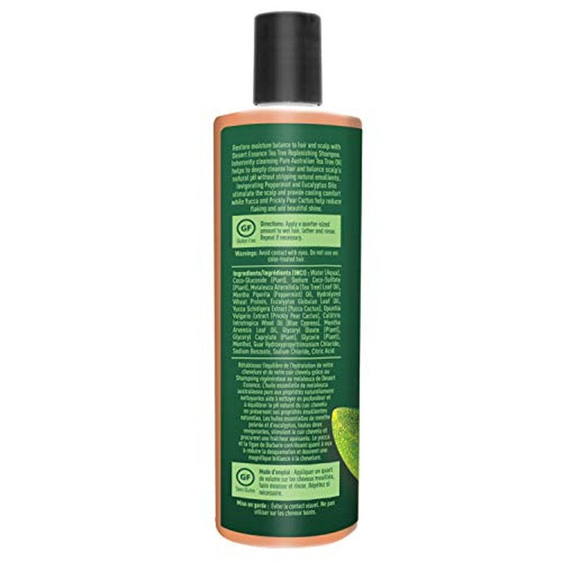 Desert Essence Tea Tree Oil Replenishing Shampoo, 12.7 fl oz, Gluten Free, Vegetarian, Non-GMO, Paraben Free - Moisture Replenishing Shampoo with Peppermint & Eucalyptus Oils to Deeply Cleanse Hair