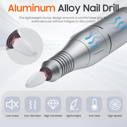 Cordless Nail Drill 35000 RPM with Bits Kit - Portable Electric Manicure & Pedicure Tool, Black