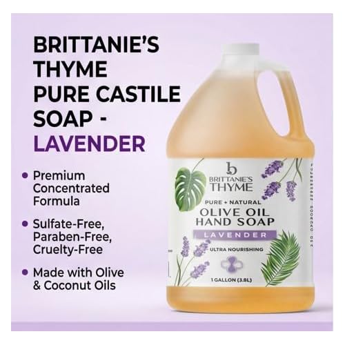 Brittanie's Pure Organic Castile Liquid Olive Oil Soap Refill | Face, Body Wash, Dishes, Pets & Laundry | Vegan & Gluten Free Non-GMO (Lavender 1 Gallon)