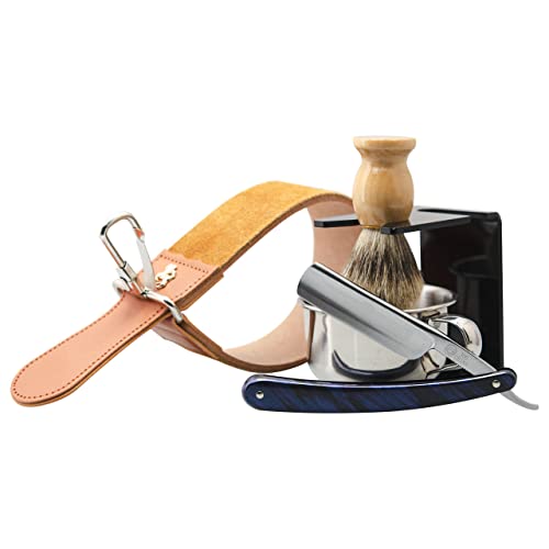 Shaving Straight Razor Kit with Brush Stand & Soap - Barber & Home Use