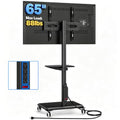 Rfiver Black Rolling TV Stand for 32-65 Inch TVs with Power Outlet & Swivel