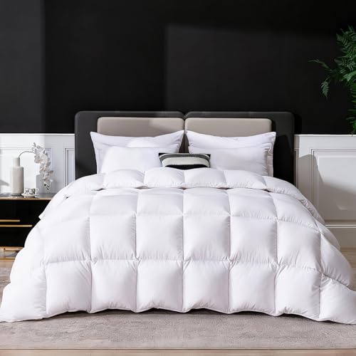 White Queen Size Goose Feather Down Fiber Comforter - All Season Luxury Duvet Insert
