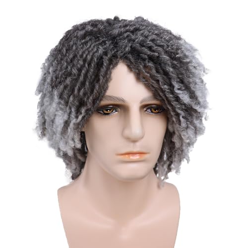 Ombre Grey Dreadlock Wig for Men 14 Inch Braided Fake Dreads with Bangs