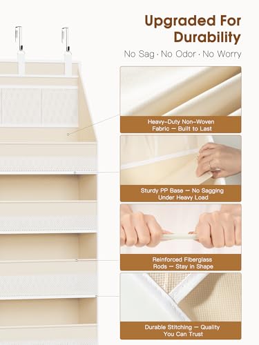 Over the Door Closet Organizer 6 Shelves & 13 Mesh Pockets — 2 Pack Beige