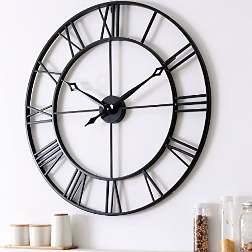 Black Roman Numeral Wall Clock - 30 Inch Industrial Metal Decor - Heavy Duty Large Living Room Clock - Variation of THIS listing