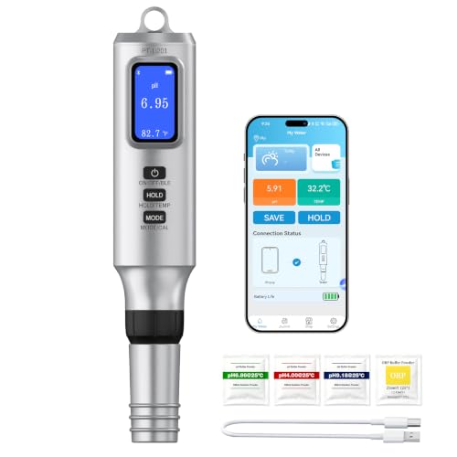 LKBird Silver 7-in-1 Smart Pool Salt & pH Tester with App, Digital Water Meter