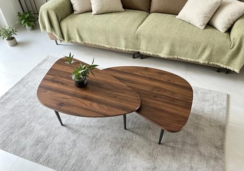 Nesting Coffee Table Set of 2 - Wooden Mid-Century Modern Living Room Tables