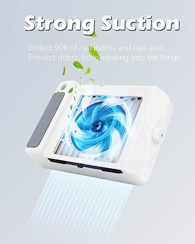 Nail Dust Collector Low Noise with Lamp - White - Powerful Nail Vacuum Suction Fan