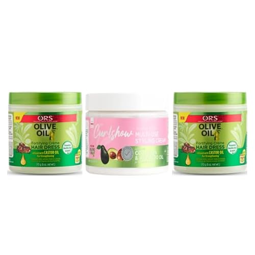 ORS Olive Oil Fortifying Creme Hairdress infused with Castor Oil for Strengthening - Multi-Use Styling Cream Infused with Collagen & Avocado Oil for Strength & Length - Bundle