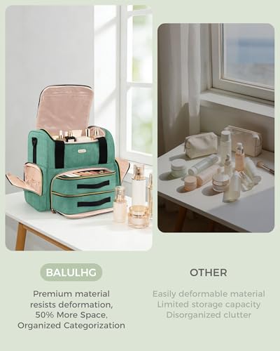 Large Travel Makeup Bag with Removable Cases - Green, Double Layer Organizer