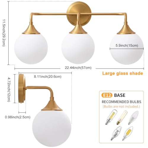 Gold 3-Light Vanity Light Fixture for Bathroom Mirror - Modern Retro Design