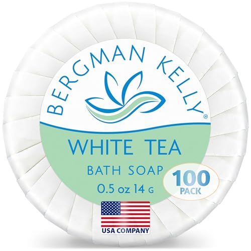 Bergman Kelly Hotel Soap Bars White Tea - 0.5 oz, Pack of 100 Travel Mini Soaps