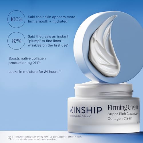 Kinship Super Rich Collagen + Ceramide Firming Cream | Anti Aging, Hydrating Face Moisturizer for Sensitive Skin | Wrinkle Cream - Smooth Fine Lines | Synthetic Fragrance-Free | Derm Approved, (1.7oz)