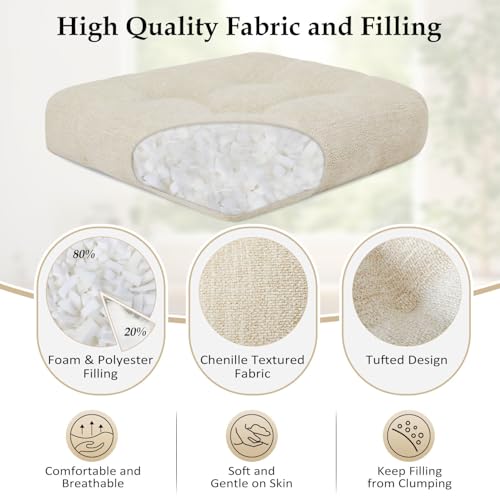 Dining Chair Cushions 4 Pack Beige 18x18x4 Inch Non-Slip Tufted Supportive Pads