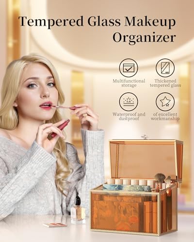Youdepot Lipstick Organizer Holder, 24-Slot Glass Display Case