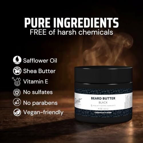 Detroit Grooming Co. Black Beard Butter 4oz - Premium Leave-In Conditioner & Softener for Men, Hydrating & Thickening