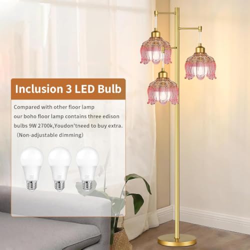 QIYIZM 14- Floor Lamp Pink Mid Century Modern 3-Head Brass Tree Floor Lamp