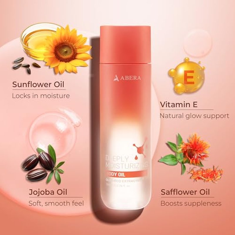 ABERA Body Oil ? Deep Hydration & Skin Elasticity Booster with Sunflower, Jojoba & Safflower Oils ? Nourishing & Firming Body Moisturizer for Dry, Rough Skin (5 fl oz)