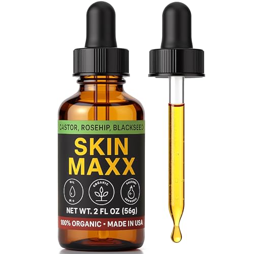 Skin Maxx Organic Face Oil with Castor, Rosehip & Black Seed Oil - 2 Fl Oz, Anti-Aging Moisturizer for Glowing Skin