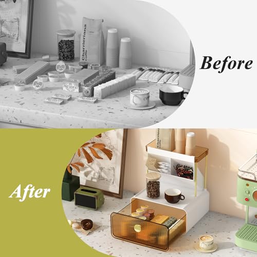 FOLLOWIN Amber 3-Tier Makeup Organizer with Drawer for Vanity & Bathroom