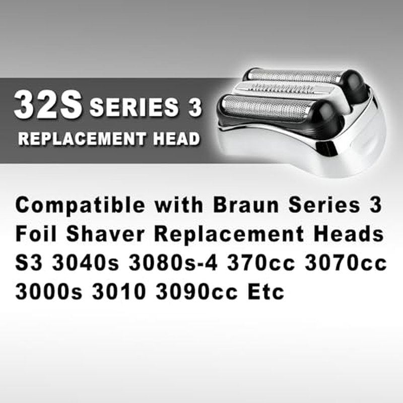 32S 2PC Series 3 Braun Electric Shaver Replacement Head compatible with Br-aun Series 3 Foil Shaver Replacement Heads S3 3040s 3080s-4 370cc 3070cc 3000s 3010, 3090cc Etc