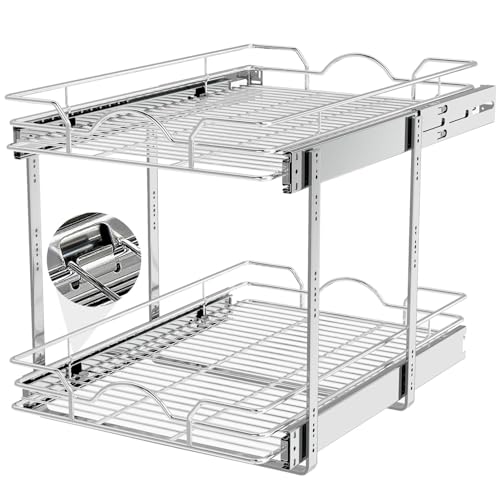 OCG 2-Tier Pull Out Cabinet Organizer (14W x 21D x 15.6H) Chrome Finish