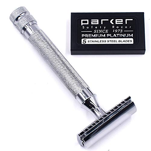 Heavyweight Double Edge Safety Razor with 5 Blades - Classic 3-Piece Design