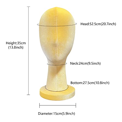 Yellow Velvet Mannequin Head for Wig & Hat Display - 13.8"