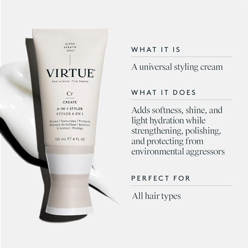 Virtue 6-in-1 Hair Styler & Styling Cream with Heat Protection - 4 Fl Oz Pack of 2