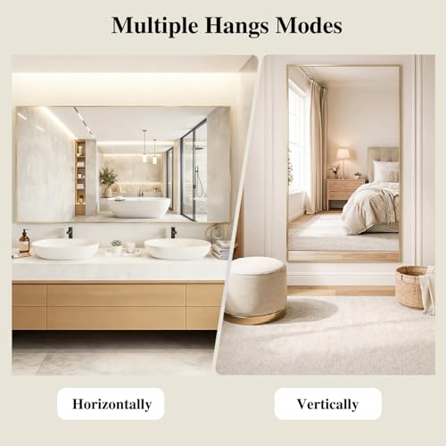 Gold Wall Mirror 30x40 Inch Rectangular Bathroom & Living Room Mirror - Horizontal or Vertical Mount - Variation: Gold / 40"L x 30"W