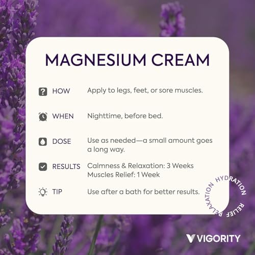 Vigority Magnesium Cream for Sleep: Magnesium Lotion for Leg Cramps - Soothing Magnesium with Lavender, Vitamin E and Shea Butter - Safe for Kids & Pregnant Individuals