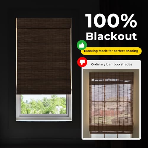 Blackout Cordless Bamboo Roman Shades 42 3/4x64 in Papara Carbon - UNISHADES
