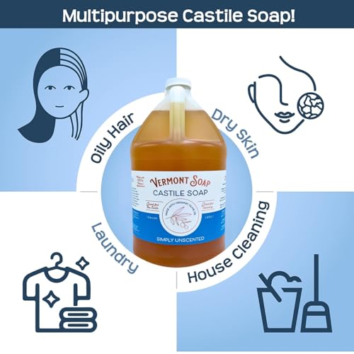 Vermont Castile Soap Unscented, Gentle Liquid Soap for Sensitive Skin & Natural Body Wash, Organic Hair Shampoo for Oily Hair, Aloe Castile Soap for Men & Women - Gallon