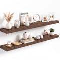 Acovy Walnut Floating Shelves Set of 2 48x8in Wall Mount Display Shelf Modern Design
