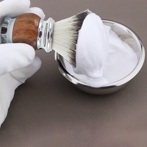 Men's Shaving Brush with Synthetic Silvertip Bristles - Hardwood & Stainless Steel