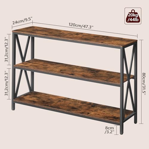 Rustic Brown 47.2-Inch Industrial Console Table with 3 Tiers