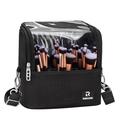 A1 Black Makeup Brush Bag with Adjustable Divider - Large Capacity & Foldable Design