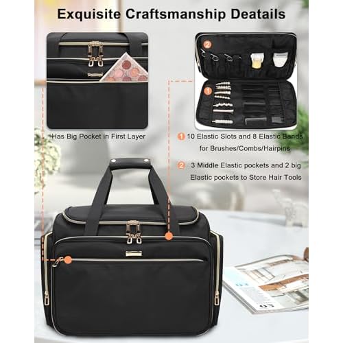 MONSTINA Hairstylist Travel Bag, Extral Large Hairdressing Bag Hair Tools Travel Case with Adjustable Dividers Professional Beauty Hairdresser Accessories Bags for Barber Heat Insulation