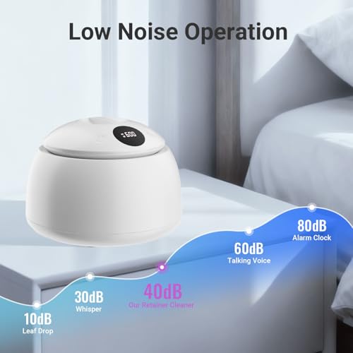 White Ultrasonic Retainer & Denture Cleaner 45kHz Digital Timer 200ML Stainless Steel